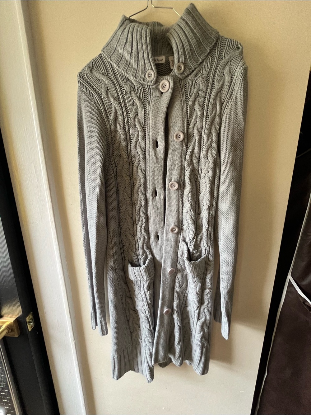Women Light Gray Cable Knit Long Cardigan